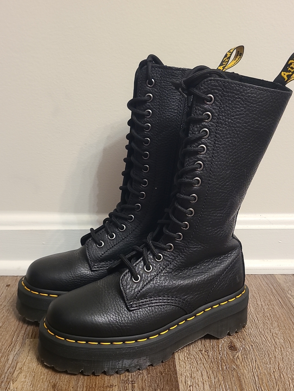 Dr. Martens 1B99 Quad Pisa Mid Calf Lace Up Platform Boots Black